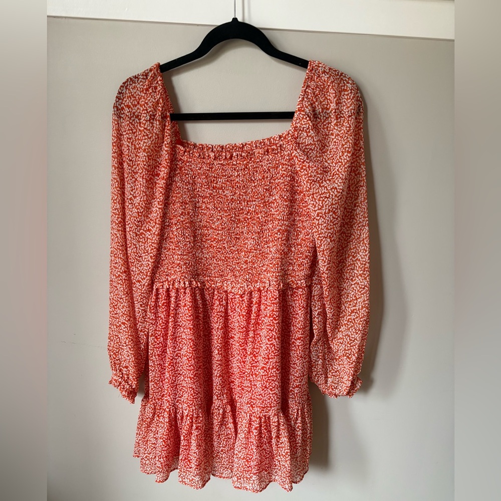 1. State Orange and White Smocked Top